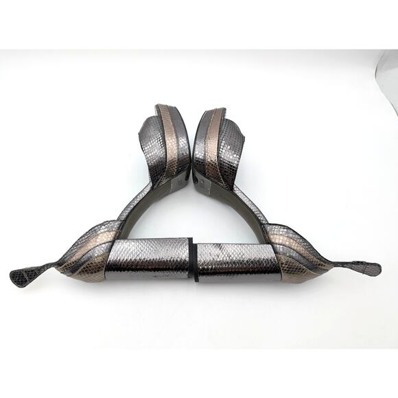 AllSaints Tia Snake-Embossed Platform Heels Women's Gun/Gold/Bronze Sz US11 EU41 - Picture 5 of 16